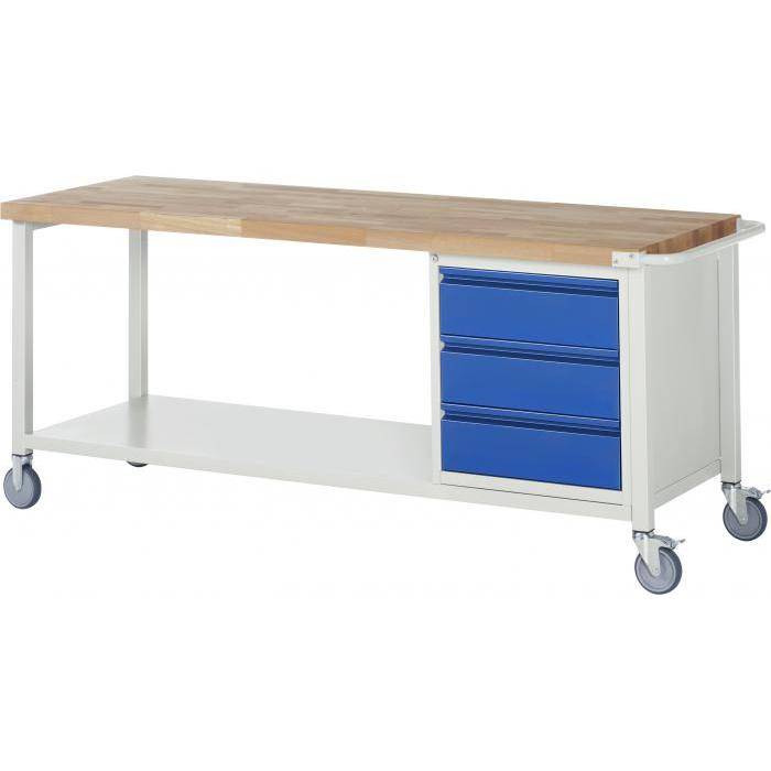 Werkbank B8 - fahrbar - max. 450 kg - Breite 2 m - mit Ablageboden/ Unterbau