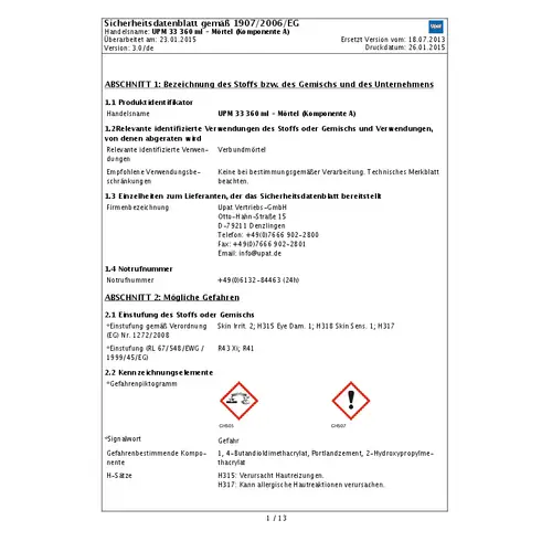UPAT Injektionsmörtel UPM 33-360 UPAT Injektionsmörtel UPM 33-360