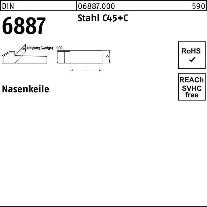 Nasenkeil DIN 6887 6x 6x 50 Stahl C45+C 50 Stück