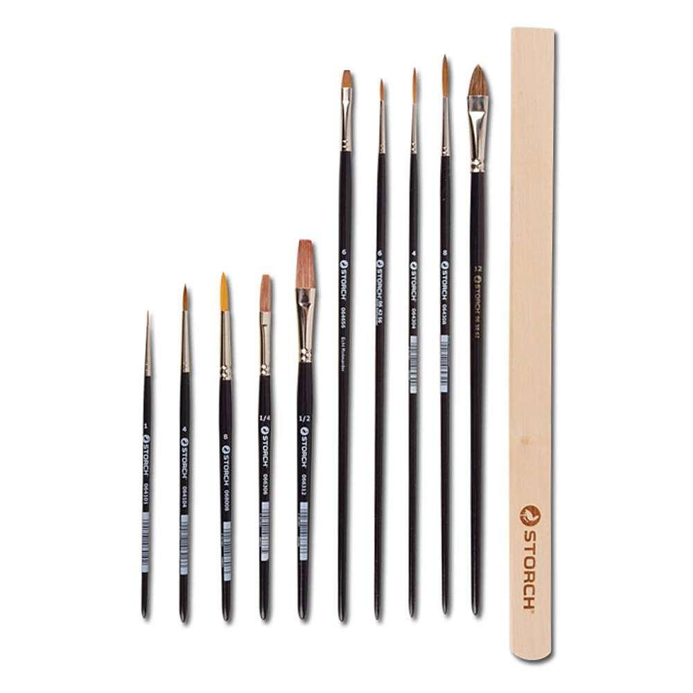 Feinhaar-Pinsel-Set - 10 Pinsel (verschiedene größen) mit Rührohlz im Kunstoffköcher - Preis per Set