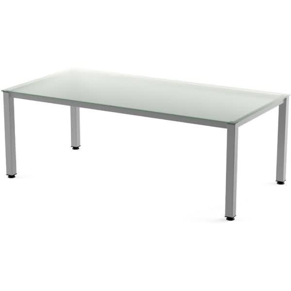 Schreibtisch Executive BxTxH 200x100x73cm Gestell grau Platte Glas satiniert