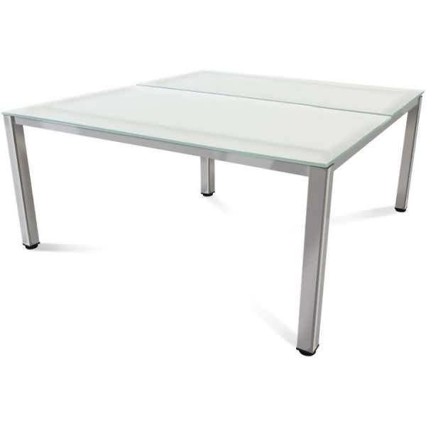 Mehrfacharbeitstisch Executive BxTxH 160x163x73cm Gestell verchromt Platte Glas satiniert