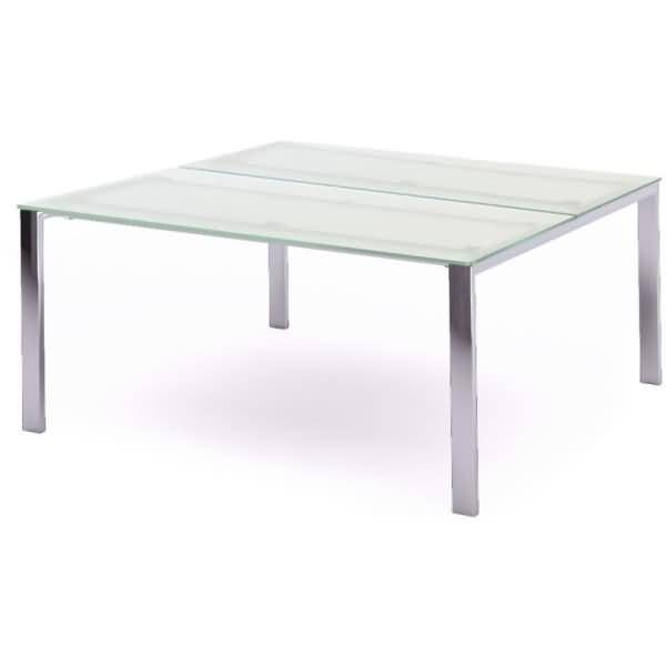 Mehrfacharbeitstisch Total BxTxH 160x163x73cm Gestell verchromt Platte Glas satiniert