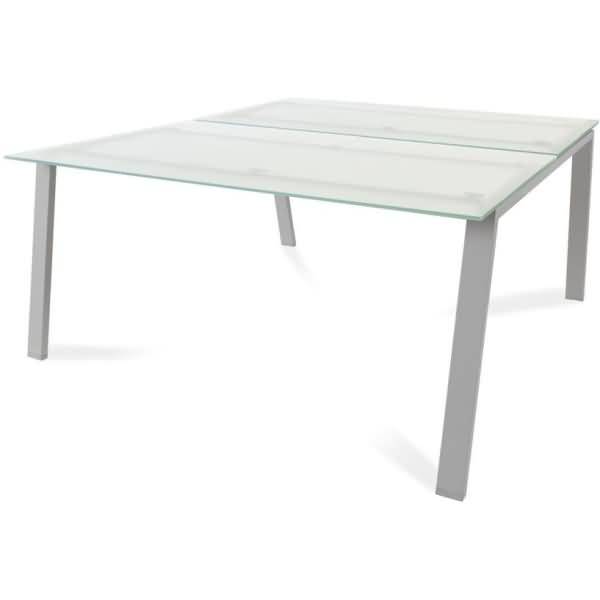 Mehrfacharbeitstisch Blanca BxTxH 160x163x73cm Gestell grau Platte Glas satiniert