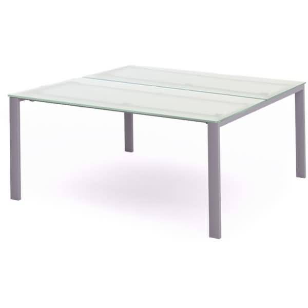 Mehrfacharbeitstisch Total BxTxH 180x163x73cm Gestell grau Platte Glas satiniert