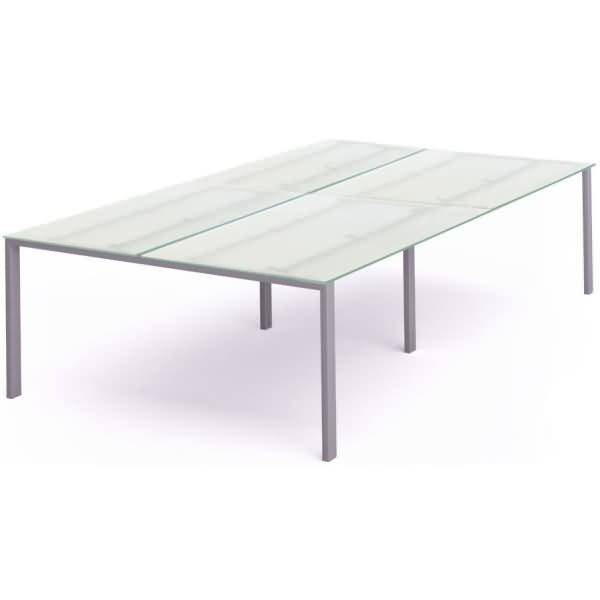 Mehrfacharbeitstisch Total BxTxH 360x163x73cm Gestell grau Platte Glas satiniert