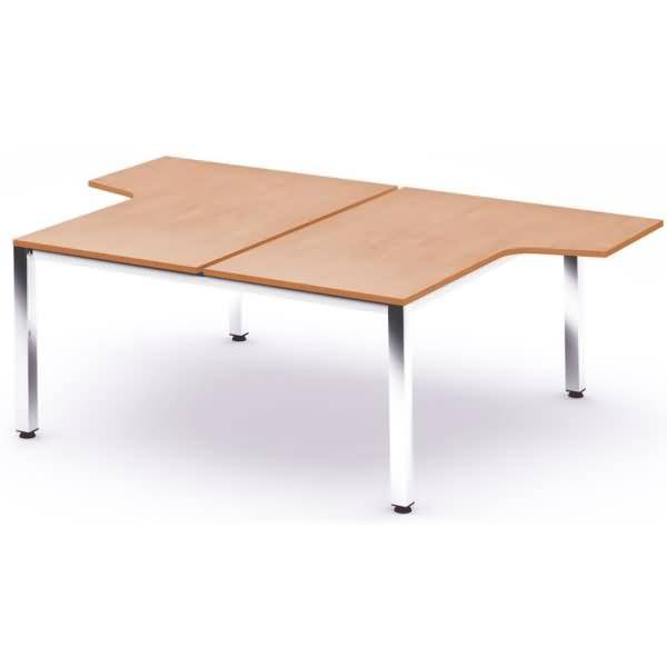 Mehrfacharbeitstisch Executive L-Form BxTxH 180x163/220x73cm Gestell verchromt Platte Melamin buche