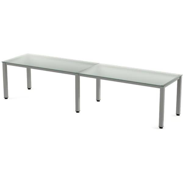 Mehrfacharbeitstisch Executive BxTxH 320x80x73cm Gestell grau Platte Glas satiniert