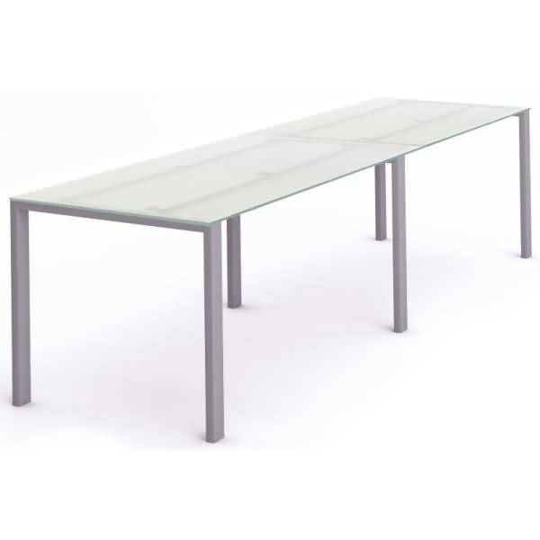 Mehrfacharbeitstisch Total BxTxH 320x80x73cm Gestell grau Platte Glas satiniert