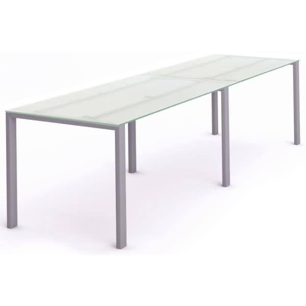 Mehrfacharbeitstisch Total BxTxH 360x80x73cm Gestell grau Platte Glas satiniert