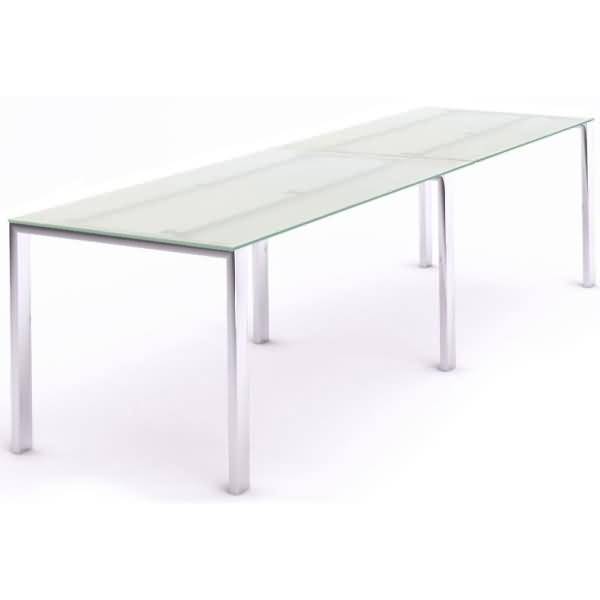 Mehrfacharbeitstisch Total BxTxH 360x80x73cm Gestell verchromt Platte Glas satiniert