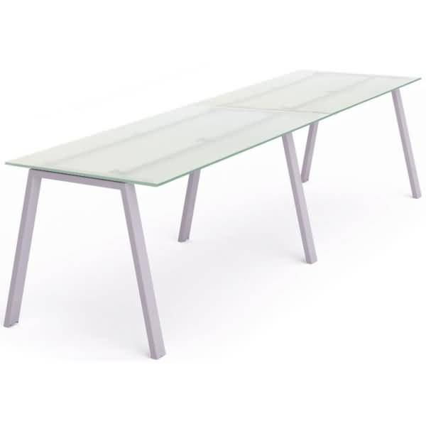 Mehrfacharbeitstisch Blanca BxTxH 360x80x73cm Gestell grau Platte Glas satiniert