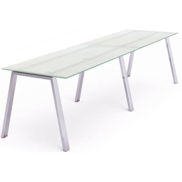 Mehrfacharbeitstisch Blanca BxTxH 360x80x73cm Gestell verchromt Platte Glas satiniert