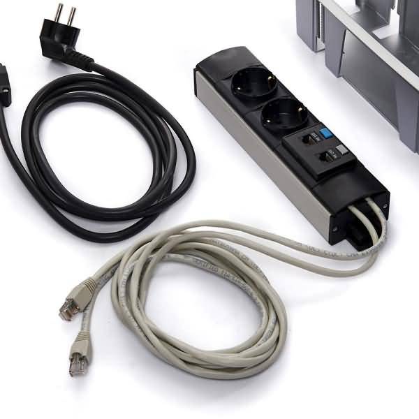 Steckdosenbox 2xSchuko + 1x2RJ45 grau