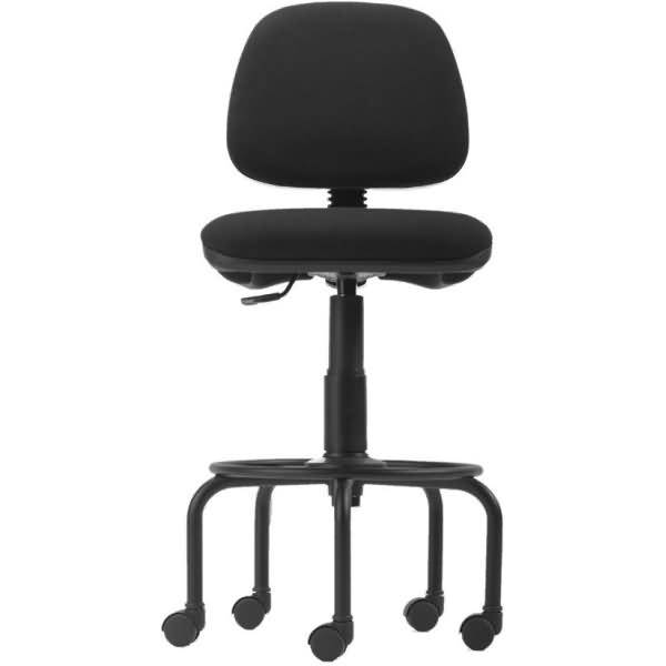 Drehstuhl hoch mit Fußstütze / Rollen Sitzfläche Textil schwarz