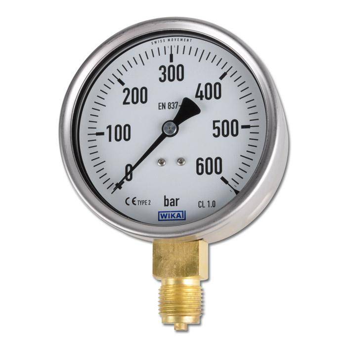 Manometer - Ø 100 - Überdruck - Anschluss G 1/2" B unten - Skalenteilung 0,1 - Anzeigebereich 0 bis 4 bar
