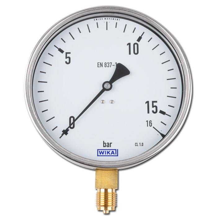 Manometer - Klasse 1,0 - Ø 160 - Überdruck - Anschluss G 1/2" B unten - Skalenteilung 0,5 - Anzeigebereich 0 bis 16 bar