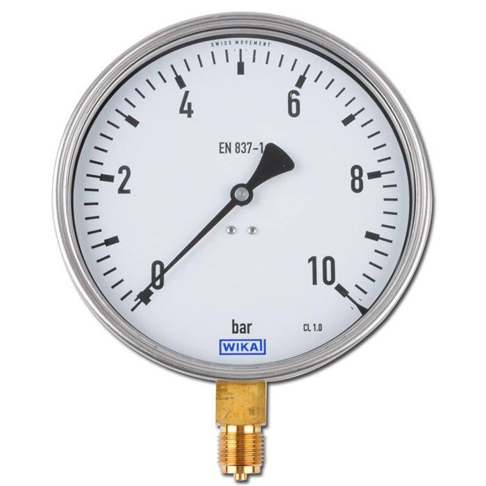 Manometer - Klasse 1,0 - Ø 160 - Überdruck - Anschluss G 1/2" B unten - Skalenteilung 0,2 - Anzeigebereich 0 bis 10 bar
