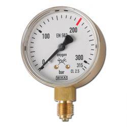 Rohrfedermanometer für Sauerstoff - Ø 63mm - Klasse 2,5 - Anschlussgewinde G 1/4" unten - 0-16 bar