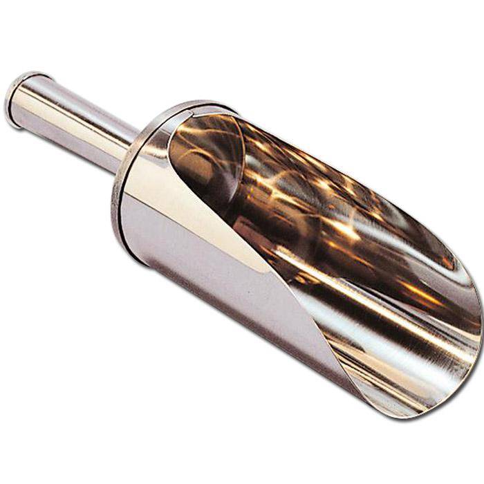 Metalleiskratzer mit reflektivem Griff und einer abgerundeten, polierten schüsselförmigen Spitze