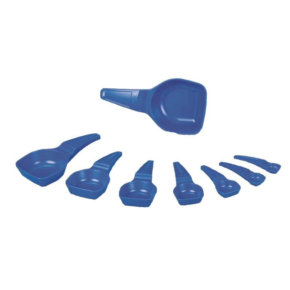 Mess- und Dosierlöffel - Polystyrol PS - Farbe blau - Set mit 8 Löffeln - Inhalt 0,5-50 ml