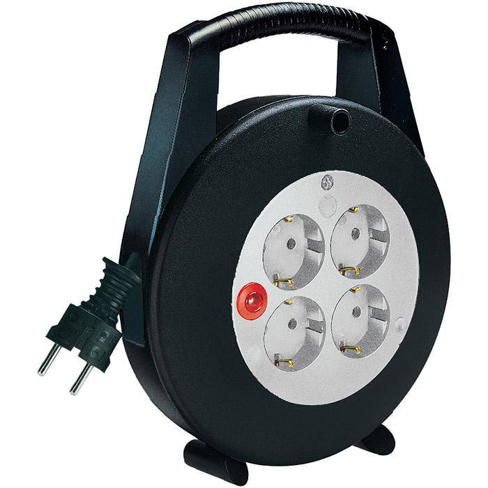 Kabelbox "Vario-Line" - 16 A - Kabellänge 5 m - schwarz/ lichtgrau - 19,5 x 24 x7,5 cm - H05VV-F3G1.5 - 4-Fach-Steckdose - Duo-S-system