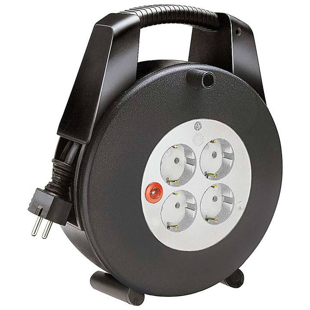 Kabelbox "Vario-Line" VL-XL - 16 A - Kabellänge 15 m - schwarz/ lichtgrau - 22,5 x 27 x 8 cm - H05VV-F3G1.5 - 4-Fach-Steckdose - Duo-S-system - mit