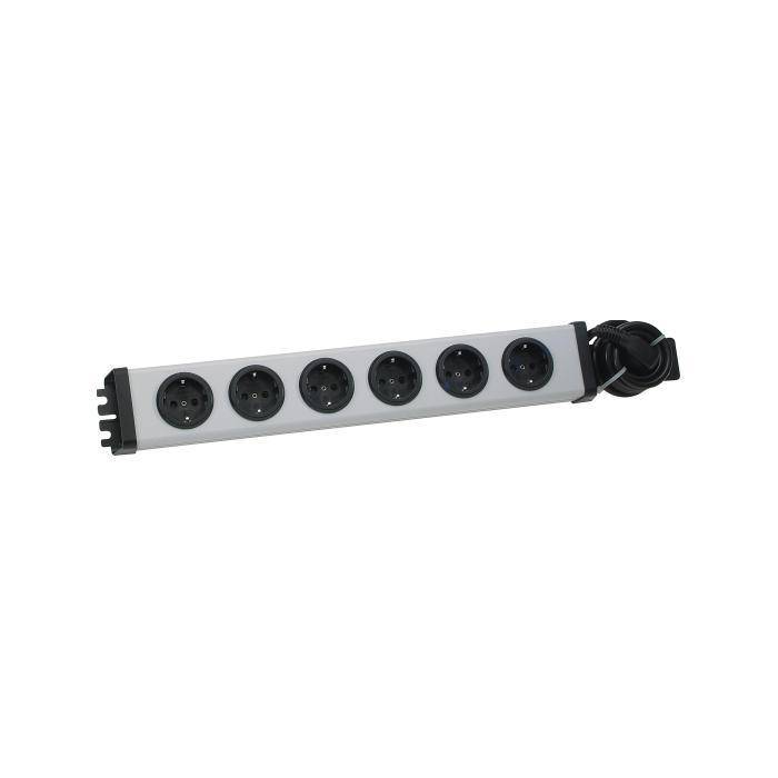 Kunststoff-Steckdosenleiste 19'' VARIO® LINEA - Nennspannung 230 V, 50 Hz - Nennstrom 16 A - Maße 462 x 72 x 47 - grau/schwarz