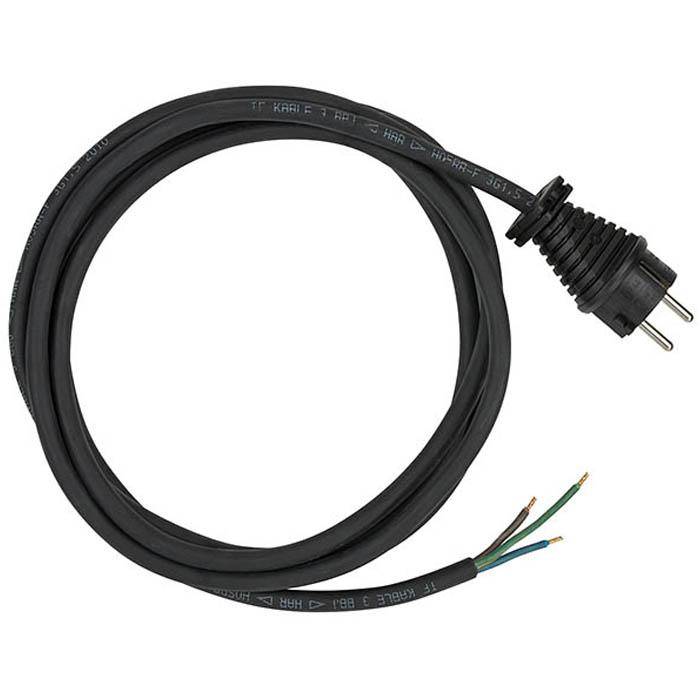Anschlusskabel - 3 m - RR-Kabel - Gummi - schwarz - Schutzkontakt-Stecker