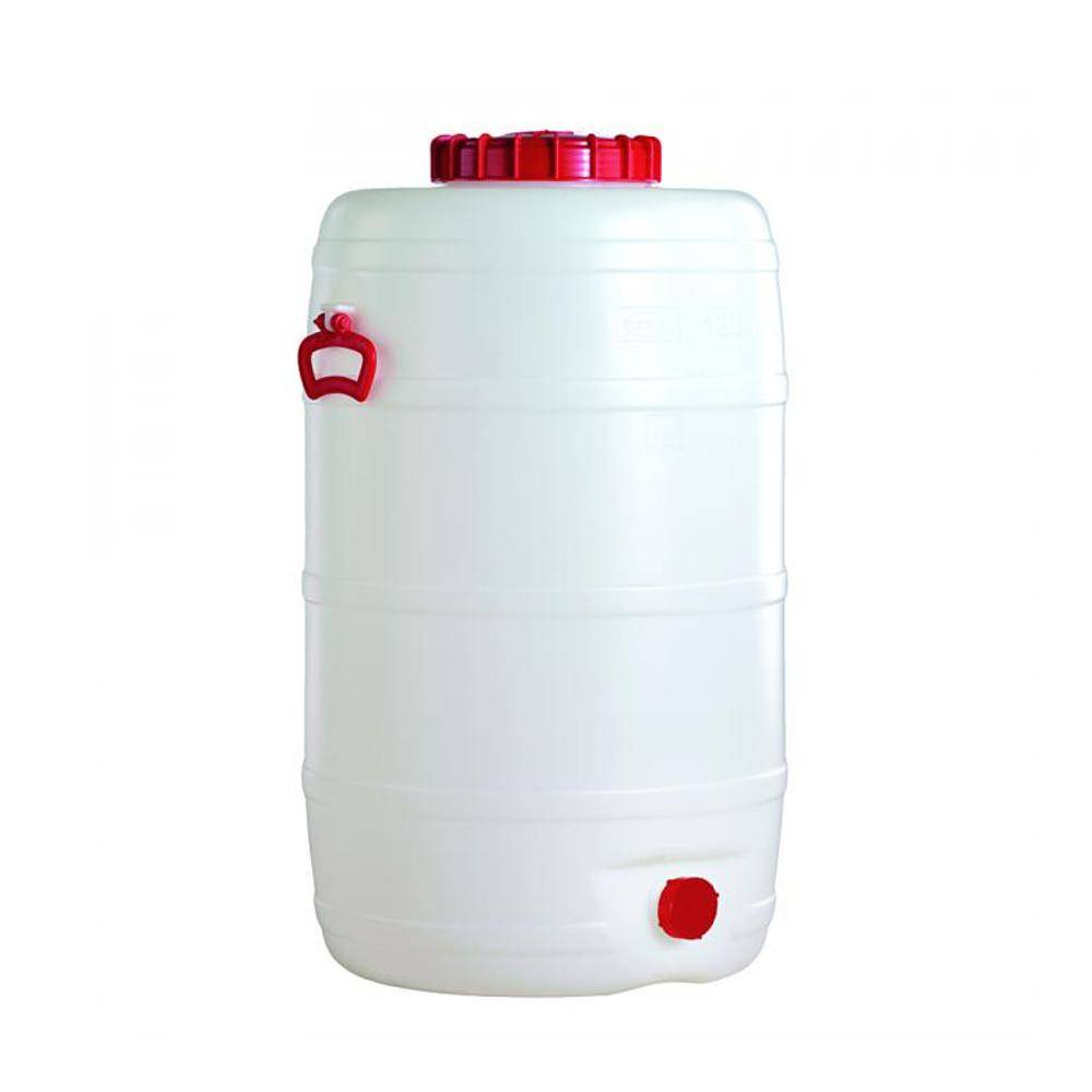 Kunststofffass - Volumen 125 Liter - Gesamtdurchmesser 480 mm - Höhe 840 mm - Gesamthöhe 840 mm - Durchmesser Schraubring 200 mm - Gewicht 5,1 kg