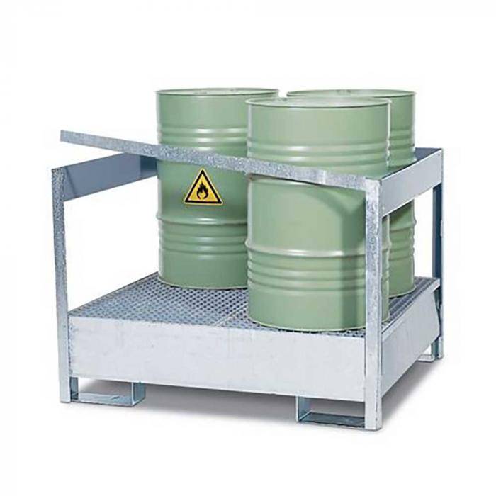 Gefahrstoffstation 4 P2-P-V50 - Stahl verzinkt - für 4 Fässer à 200 Liter - mit Rahmen