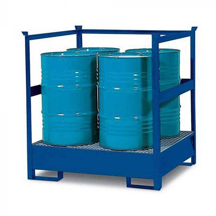 Gefahrstoffstation 4 P2-R-V50 - Stahl lackiert - für 4 Fässer à 200 Liter -mit Rahmen - stapelbar