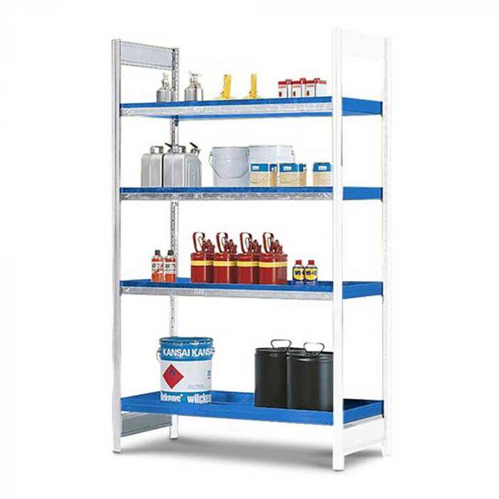 Gefahrstoffregal GRW 1060 - Grundfeld - 1060 x 640 x 2000 mm - 4 Stahlwannen - für wassergefährdende Stoffe