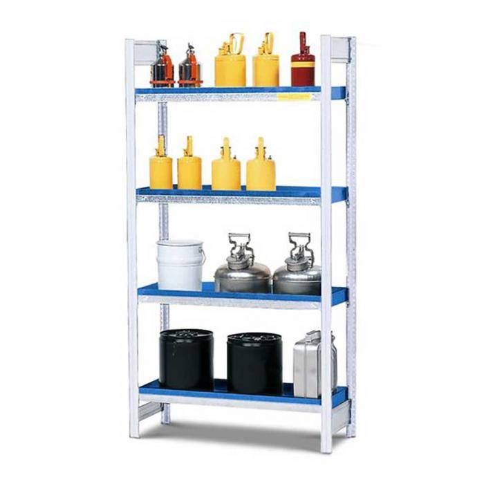 Gefahrstoffregal GRW 1040 - Grundfeld - 1060 x 440 x 2000 mm - 4 Stahlwannen - für wassergefährdende Stoffe