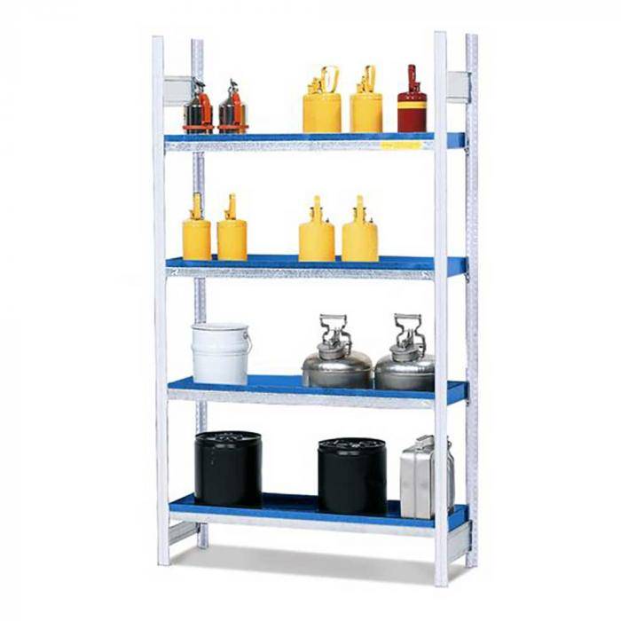 Gefahrstoffregal GRW 1340 - Grundfeld - 1360 x 440 x 2000 mm - 4 Stahlwannen - für wassergefährdende Stoffe