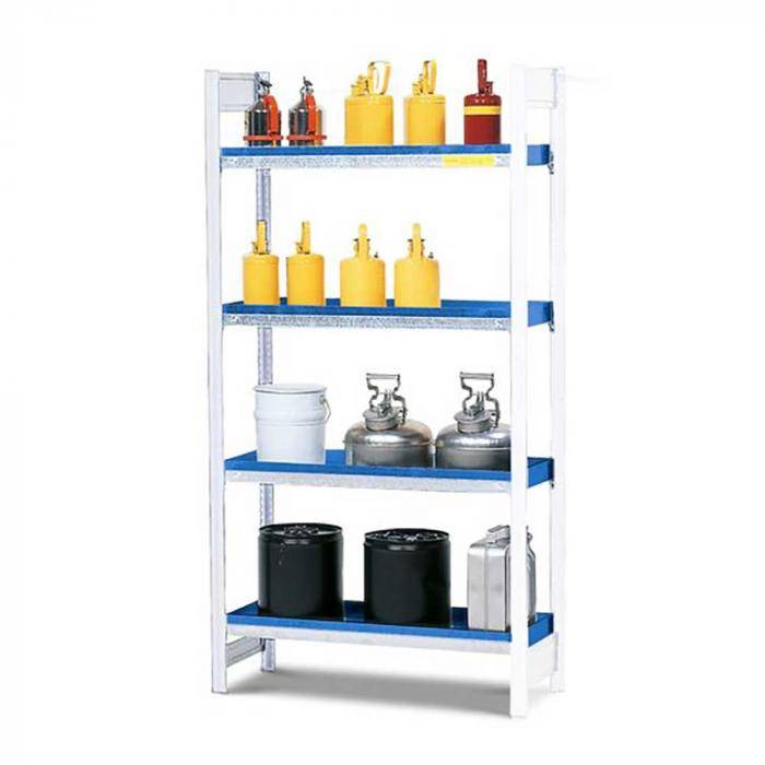 Gefahrstoffregal GRW 1340 - Anbaufeld - 1310 x 440 x 2000 mm - 4 Stahlwannen - für wassergefährdende Stoffe