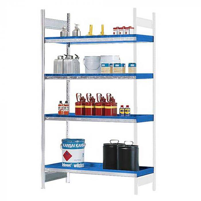 Gefahrstoffregal GRW 1360 - Anbaufeld - 1310 x 640 x 2000 mm - 4 Stahlwannen - für wassergefährdende Stoffe