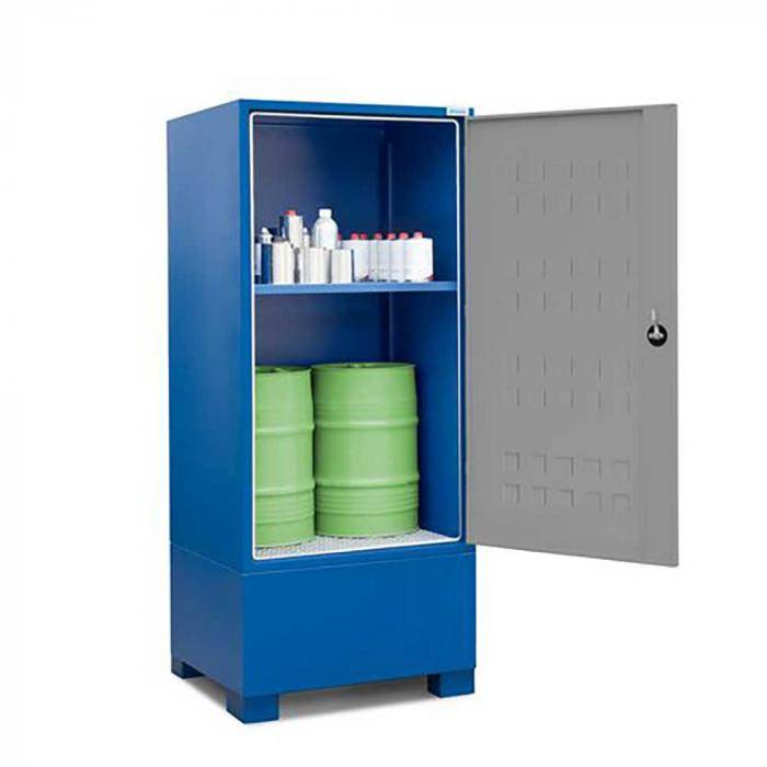 Gefahrstoffdepot Securo Typ SC-1 - Stahl - mit 1 Regalboden - für 2 Fässer à 60 Liter und Kleingebinde