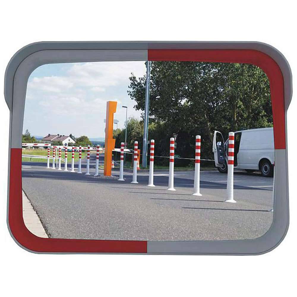 Verkehrsspiegel - Maße 80 cm x 60 cm - Material Acrylglas - Randfarbe rot/weiß