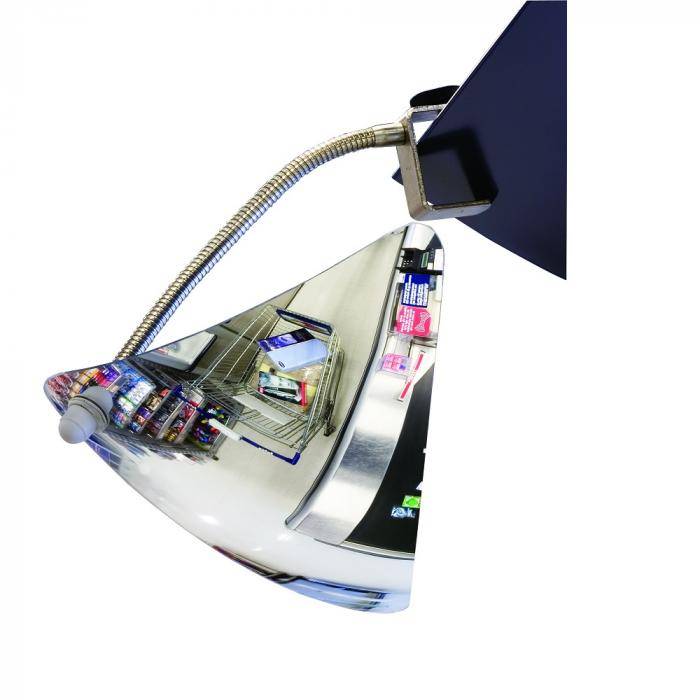 Zwei reflektierende Metall-Schreibtischlampen, die durch einen flexiblen Hals verbunden sind, vor weißem Hintergrund dargestellt.