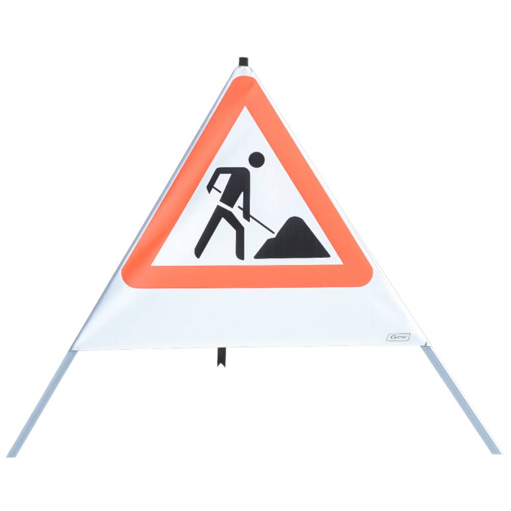 Warn-Zeichen - "Baustelle" - 700 mm/ 3-seitig - PVC/ Stahl verzinkt - Faltsignal
