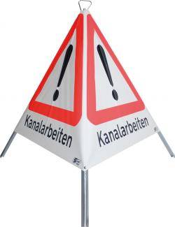 Warn-Schild - "Allgemeine Gefahrenstelle" - 900 mm/ 3-seitig - PVC/ Stahl verzinkt - Faltsignal
