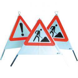 Warn-Zeichen - "Allgemeine Gefahrenstelle" - 700 mm/ 3-seitig - PVC/ Stahl verzinkt - Faltsignal