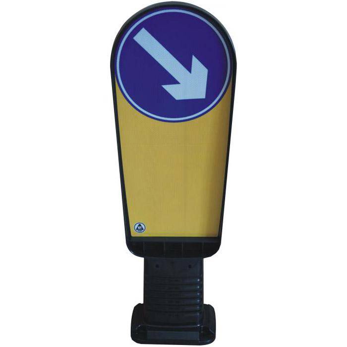 Verkehrsinselbake - rechtsweisend - Höhe 1000 mm - selbstaufrichtend - Material PUR - Farbe schwarz/gelb mit Pfeil