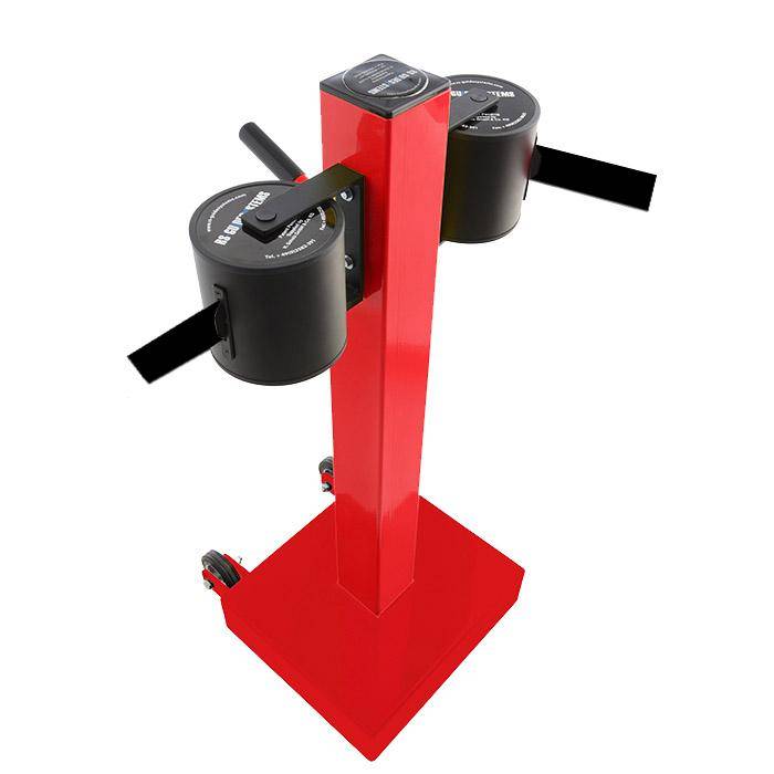 Absperr-Pfosten "GLA 2000" - Gurtlänge 2x20 m - Gurt schwarz - Metall - mit Rollen