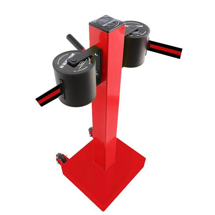 Absperr-Pfosten "GLA 2000" - Gurtlänge 2x20 m - Gurt schwarz/ rot - Metall - mit Rollen