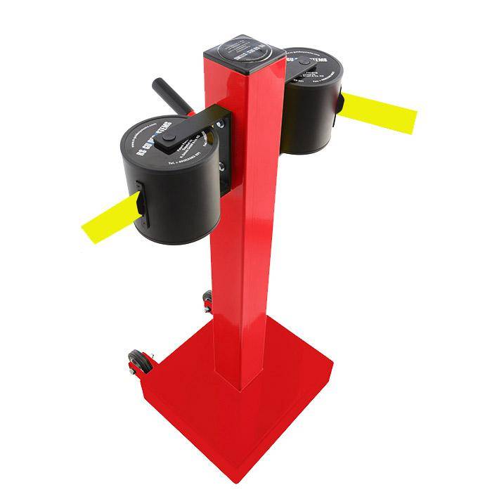 Absperr-Pfosten "GLA 2000" - Gurtlänge 2x20 m - Gurt signalgelb - Metall - mit Rollen