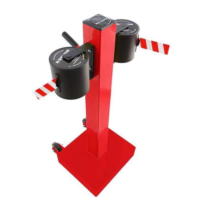Absperr-Pfosten "GLA 2000" - Gurtlänge 2x20 m - Gurt weiß/rot diag. - Metall - mit Rollen