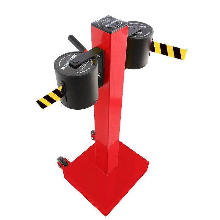 Absperr-Pfosten "GLA 2000" - Gurtlänge 2x20 m - Gurt schwarz/gelb diag. - Metall - mit Rollen