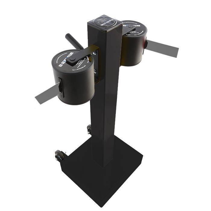 Absperr-Pfosten "GLA 2000" - Gurtlänge 2x20 m - Gurt grau - Metall - mit Rollen